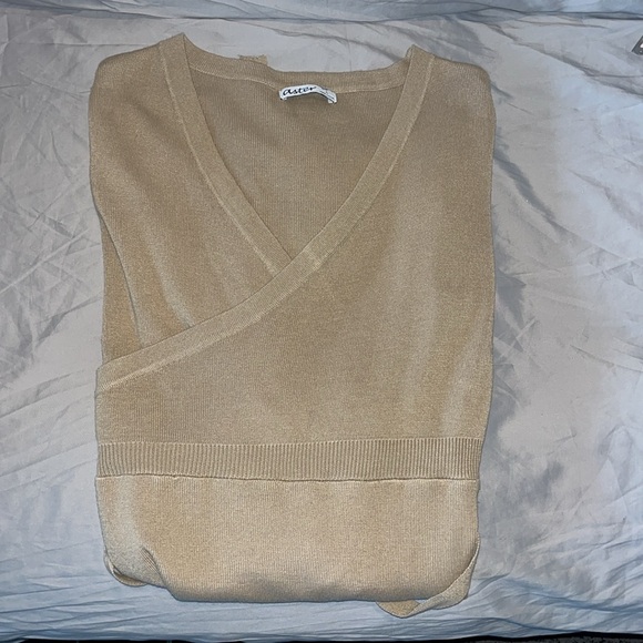 Aster Women’s Tan Surplice Lightweight Knit Sweater Dress size large - Picture 13 of 13